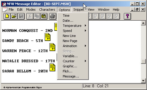 Software-AlphaNet-Options Menu