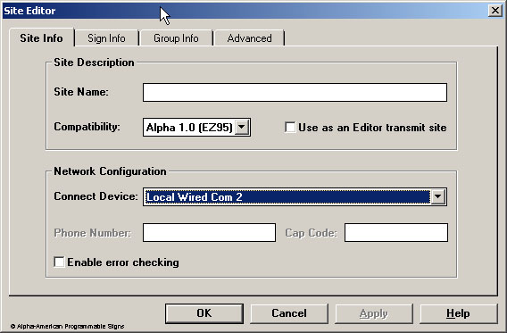 Software-AlphaNet-Site Editor - Site Info